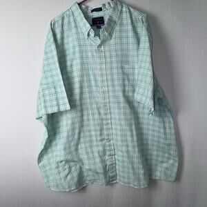 Saddlebred Big Tall  Men 4X Button White Green Plaid Short Sleeve Shirt  Causal